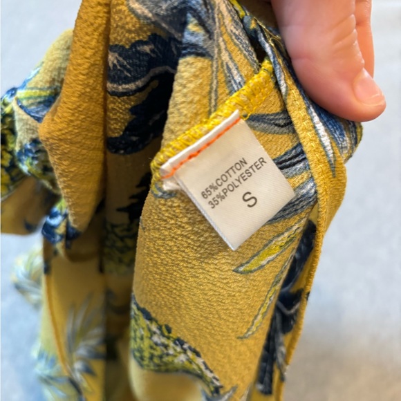 SHEIN Yellow & Blue Spring Summer Pineapple Tie Knot Shirt - Picture 2 of 2